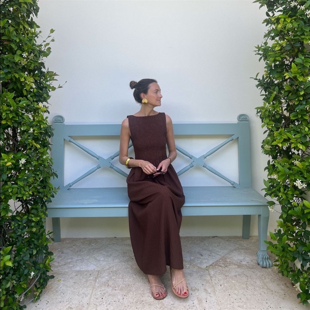 Hill House - Cosima Nap Dress in Chocolate Tonal Seersucker - Size XS